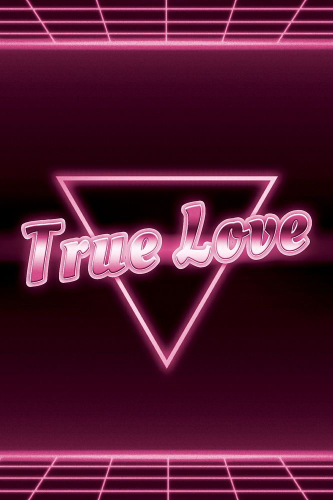 Neon grid true love pink word typography