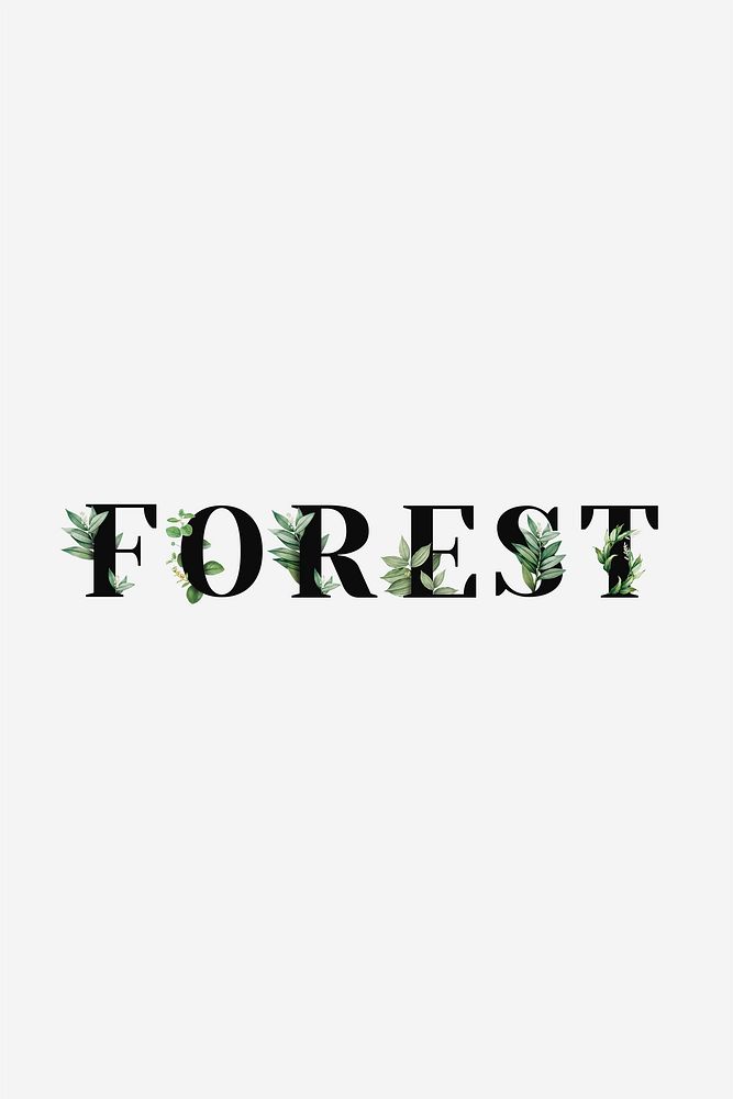 Botanical FOREST psd word black typography