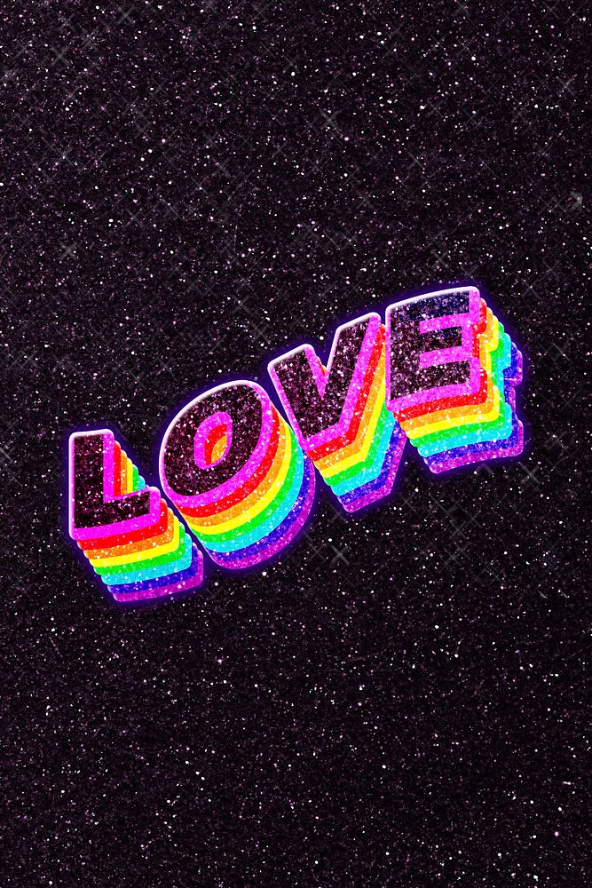 Love rainbow glitch 3d typography