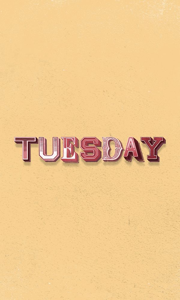 Tuesday text retro 3d graphic