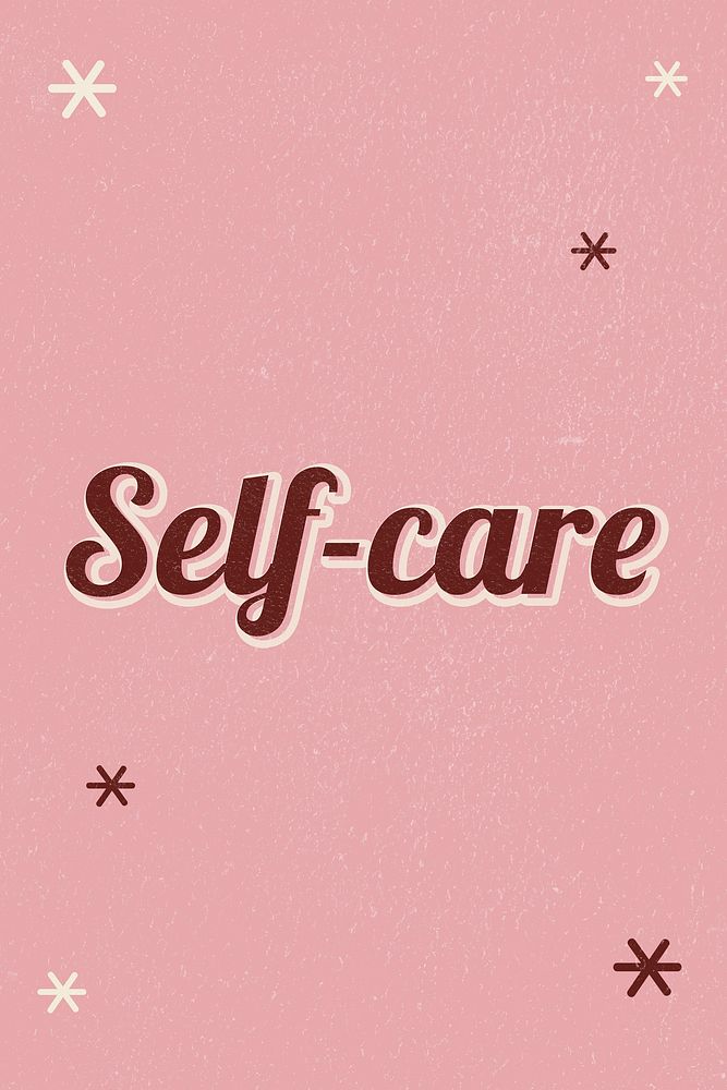 Self-care retro word typography on a pink background