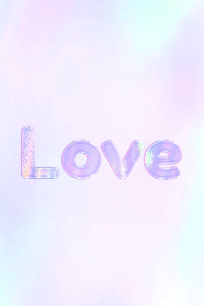 Shiny love word purple gradient holographic pastel typography