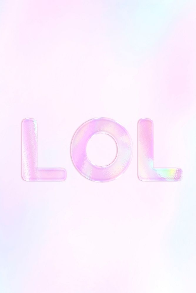 Shiny LOL word pink gradient holographic pastel typography