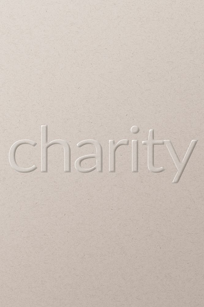 Charity embossed font white paper background