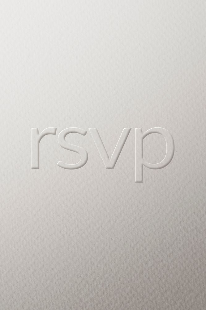 RSVP embossed text white paper background