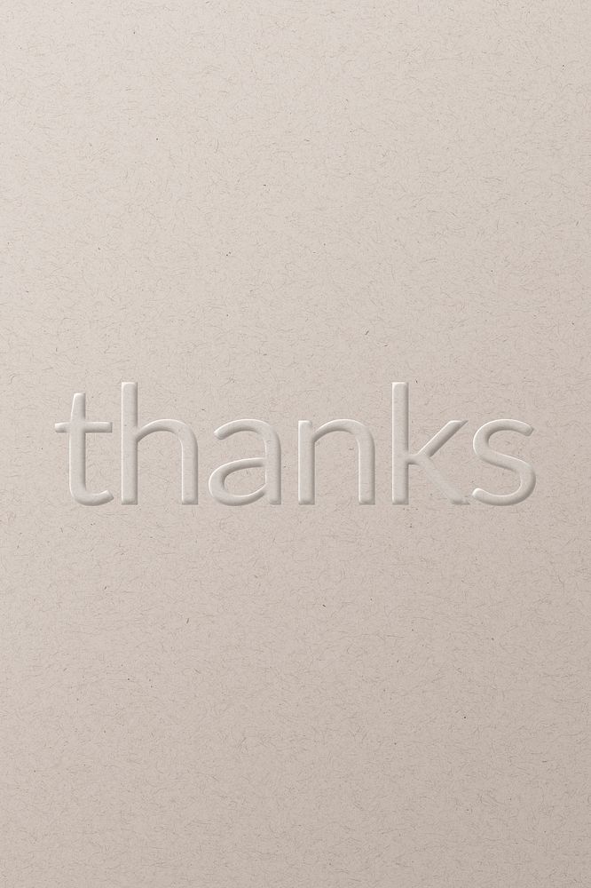 Thanks embossed text white paper background