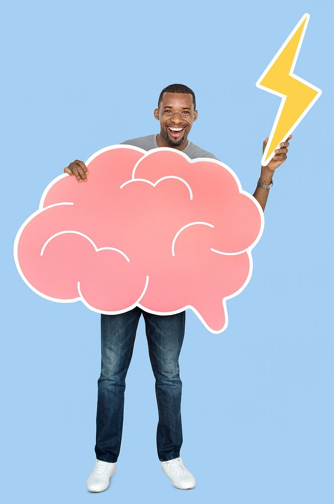 Man holding a brain with a lightning bolt