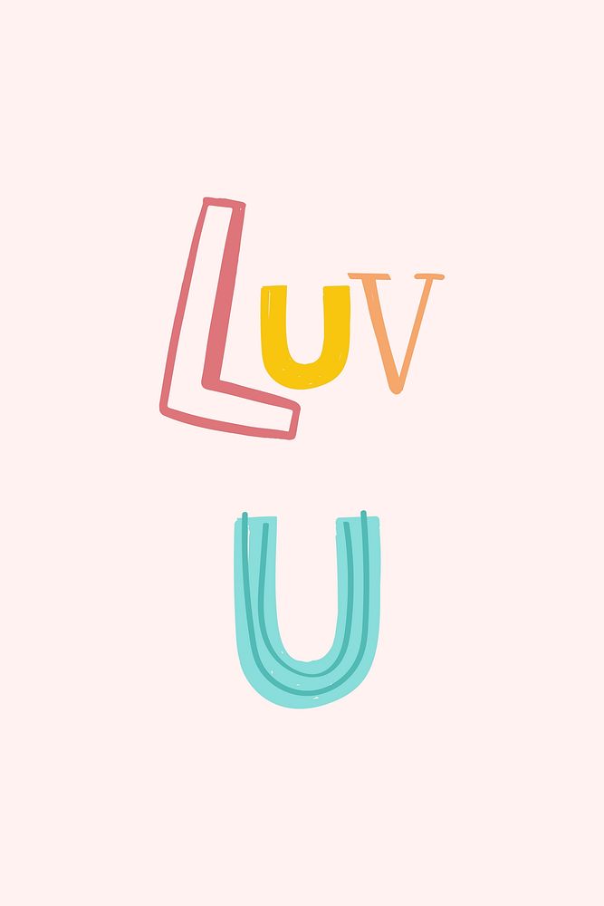 Word art vector luv u doodle lettering colorful