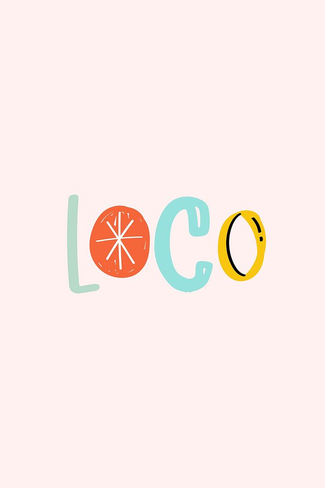 Loco word psd doodle font colorful handwritten
