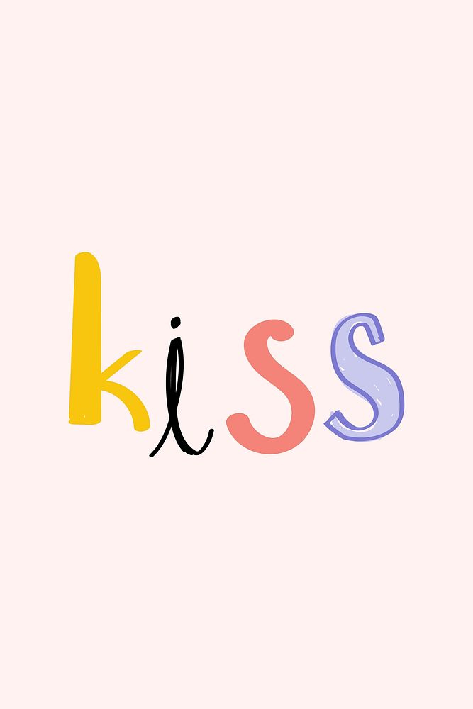 Kiss doodle typography vector for kids