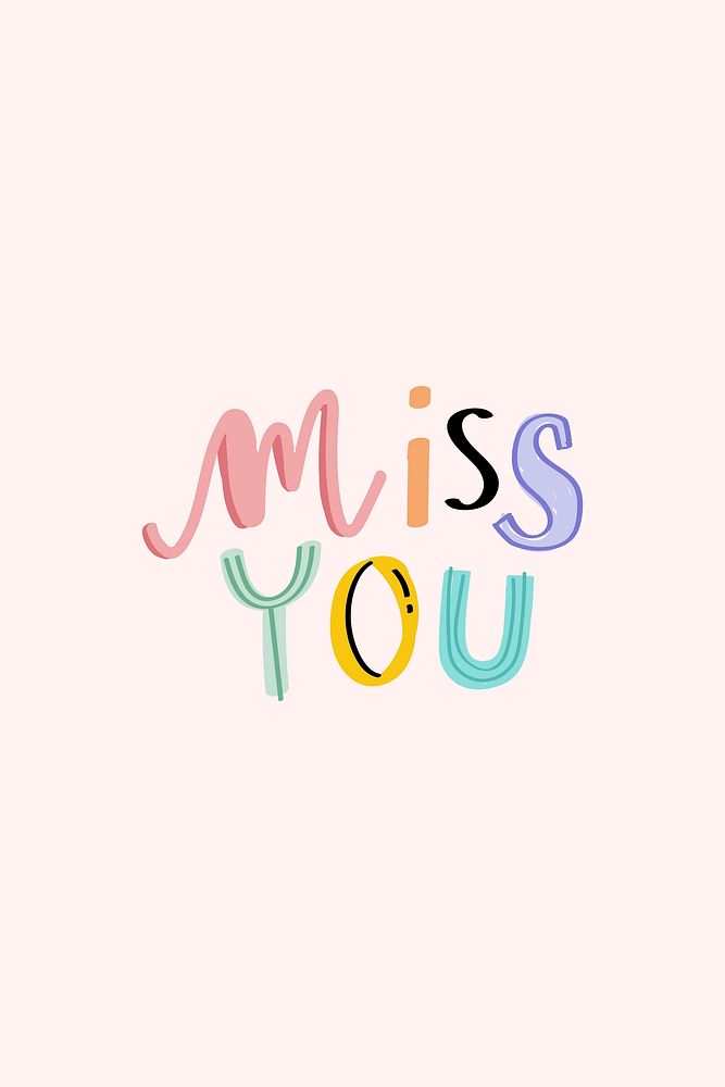 Colorful doodle vector Miss you typography