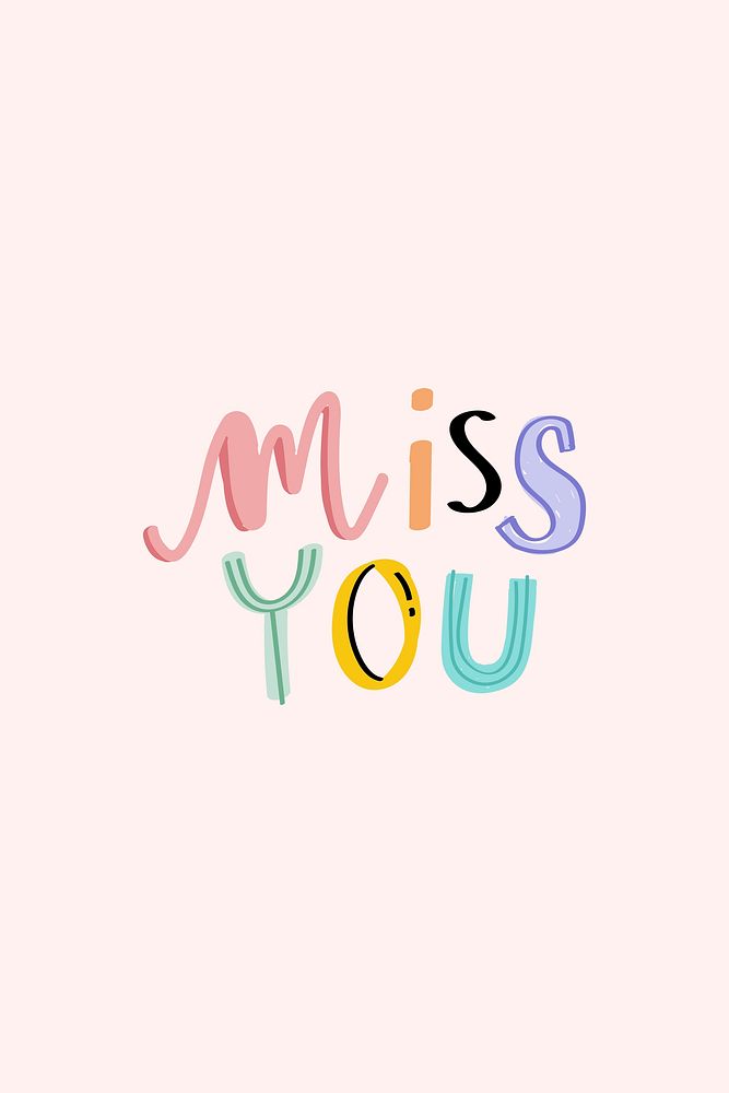Colorful doodle psd Miss you cute typography