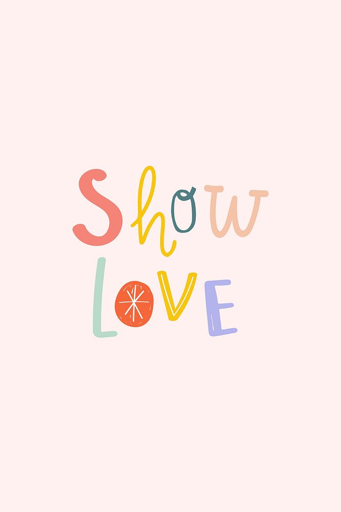 Show love psd typography doodle message