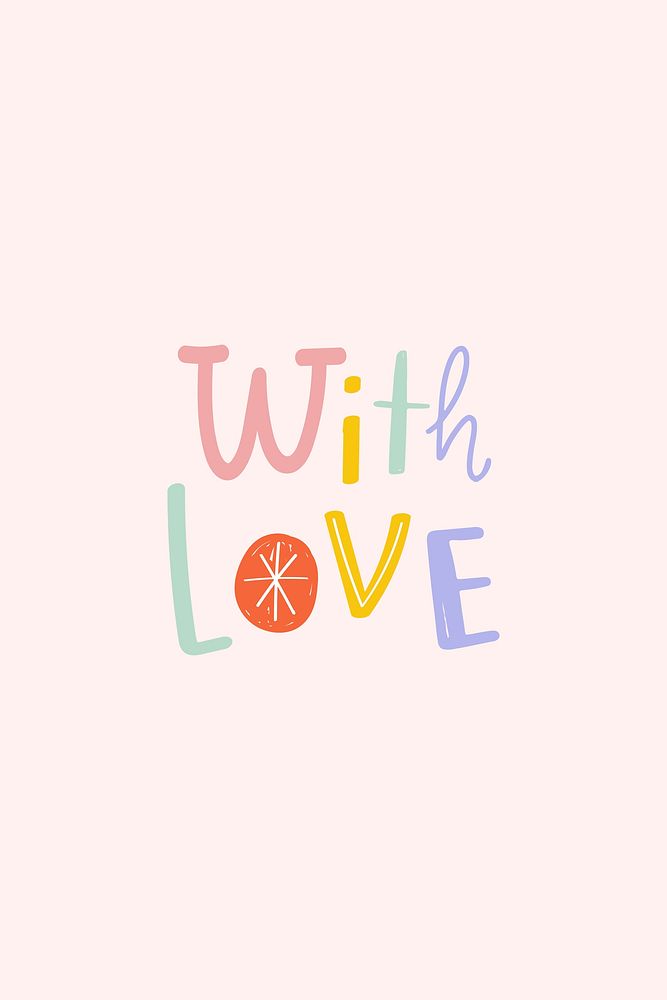 Psd with love word doodle font colorful hand drawn