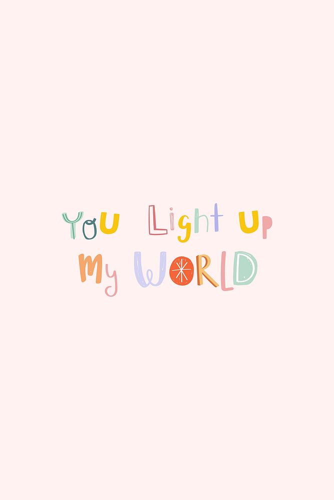 You light up my world vector doodle font colorful hand drawn