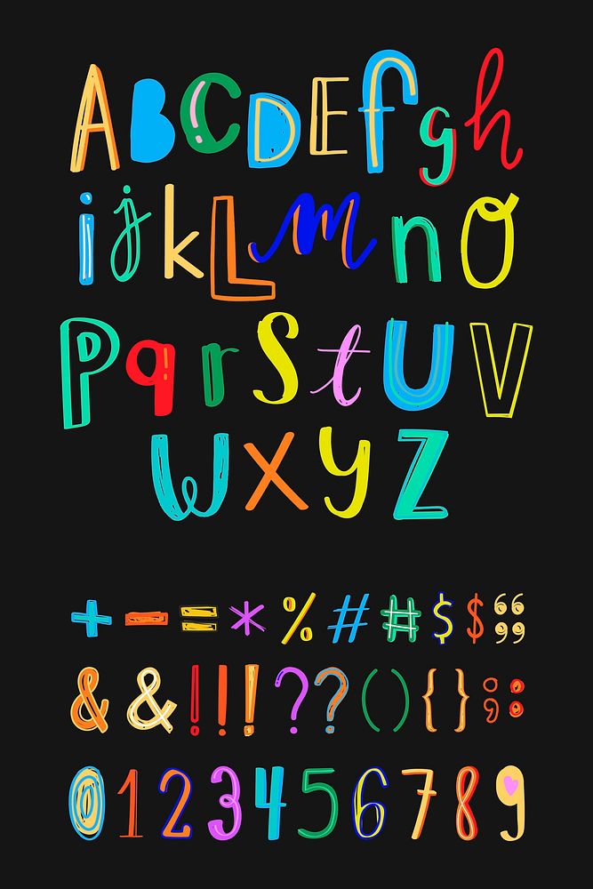 Vector doodle alphabet typography colorful set