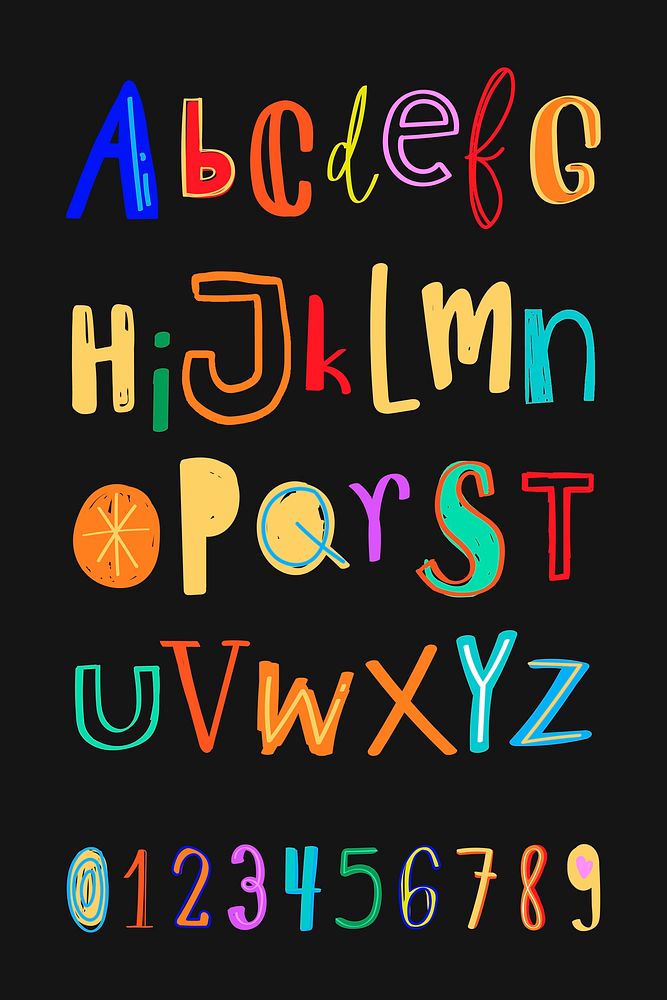 Vector letters doodle font style colorful set