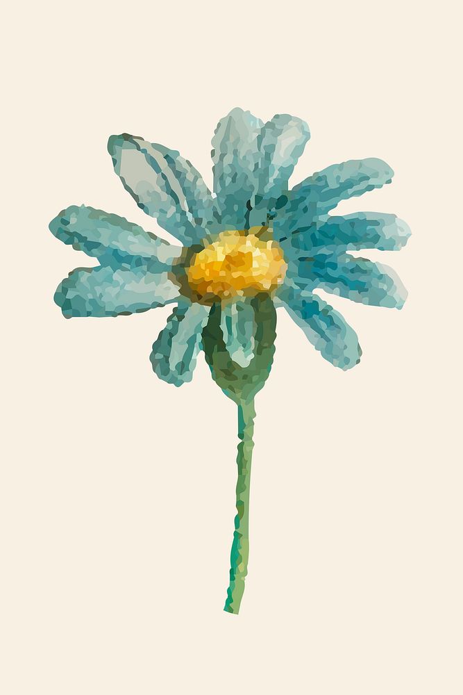 Vintage blue daisy psd flower hand drawn botanical