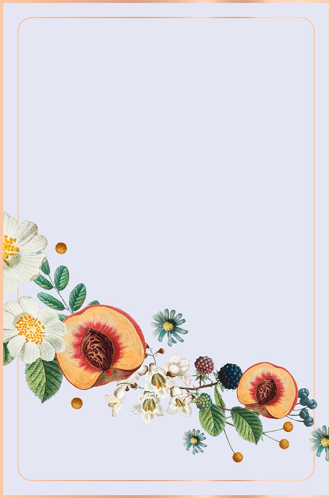 Gold frame psd flower and fruit decorated