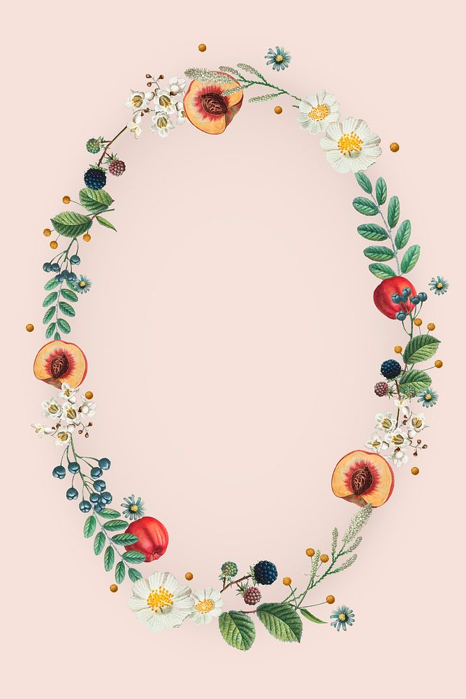 Botanical wreath vector on pink background