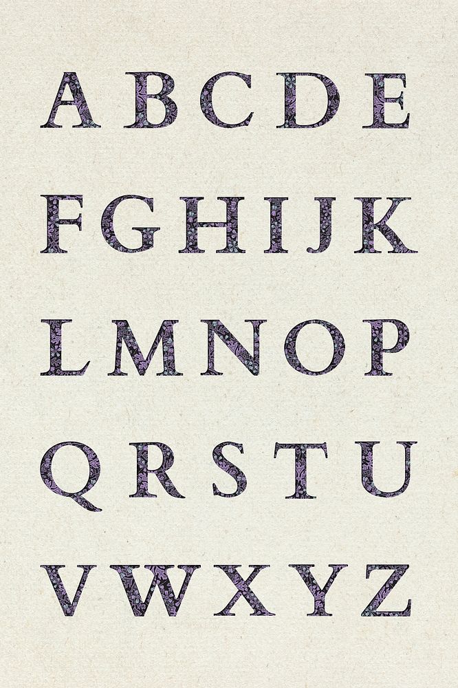 Botanical A-Z alphabet letter psd set in purple