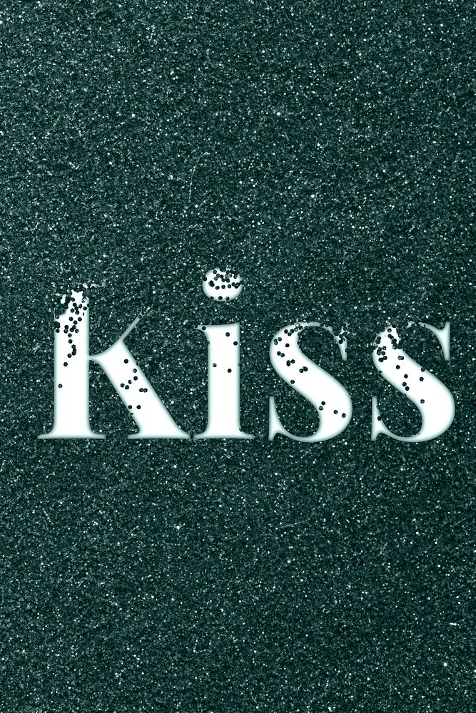 Dark green glitter kiss lettering typography festive effect
