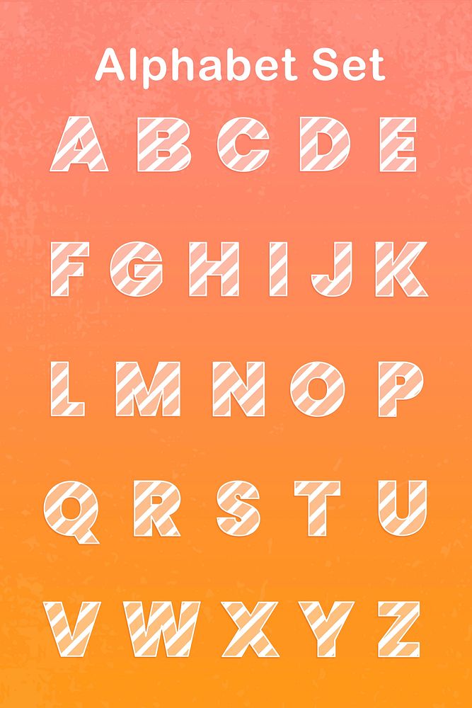 Gradient orange alphabet psd striped letter A-Z set
