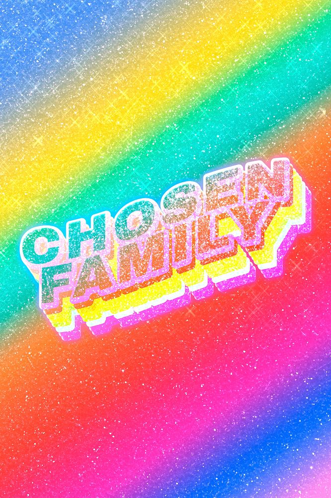 Chosen family word 3d effect typeface rainbow gradient
