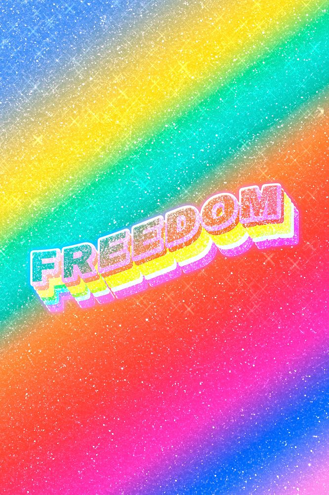 Freedom word 3d effect typeface rainbow gradient