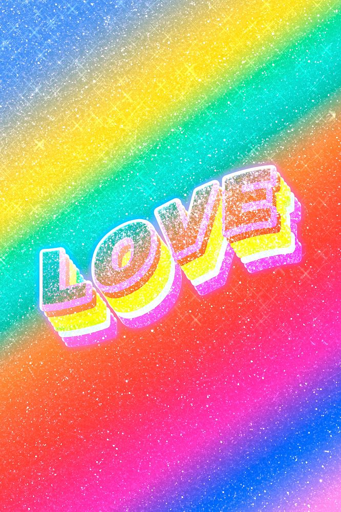 Love text 3d vintage word art glitter texture