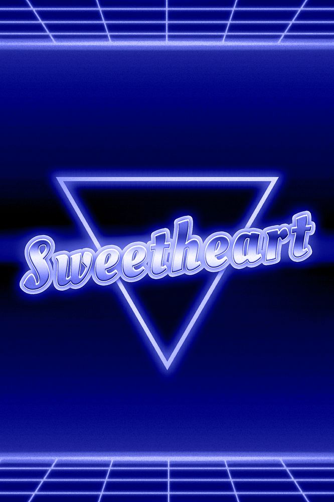 Blue futuristic sweetheart word neon typography