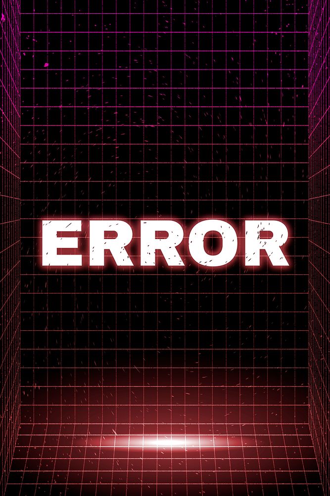 Synthwave neon error text in grid room