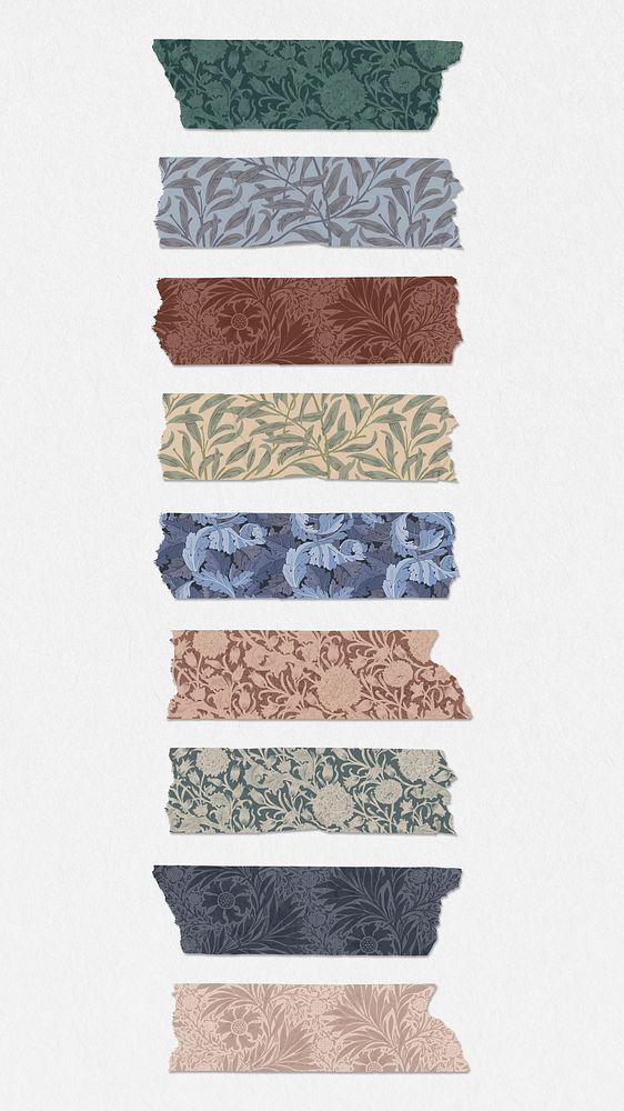 Leafy washi tape vector journal sticker set remix from artwork by William Morris