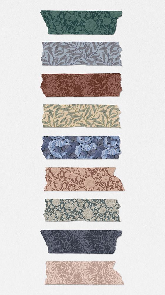 Leafy washi tape psd sticker set remix from artwork by William Morris