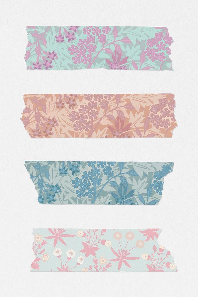 Leafy washi tape psd sticker set remix from artwork by William Morris