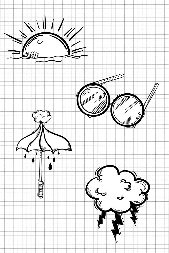Funky doodle weather icon vector cartoon sticker set
