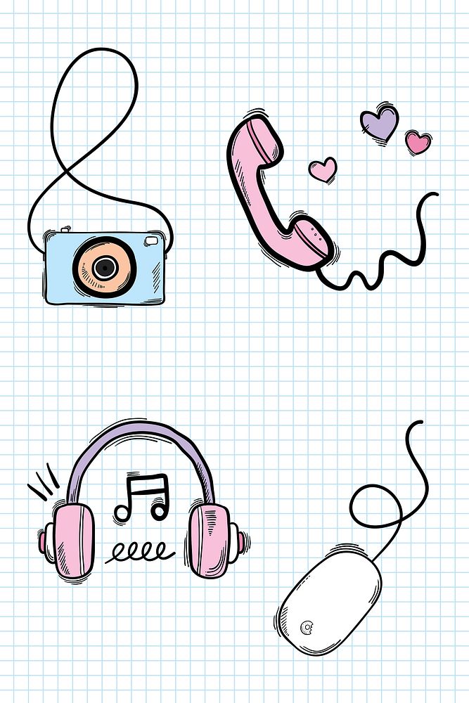 Funky social media doodle vector sticker set