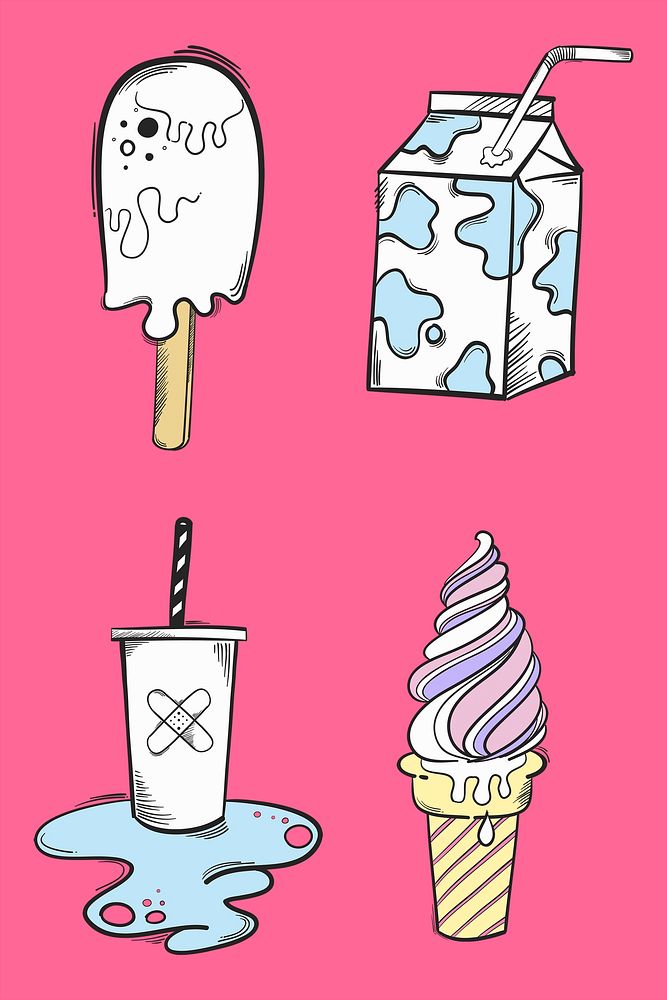 Psd food doodle cartoon teen sticker set