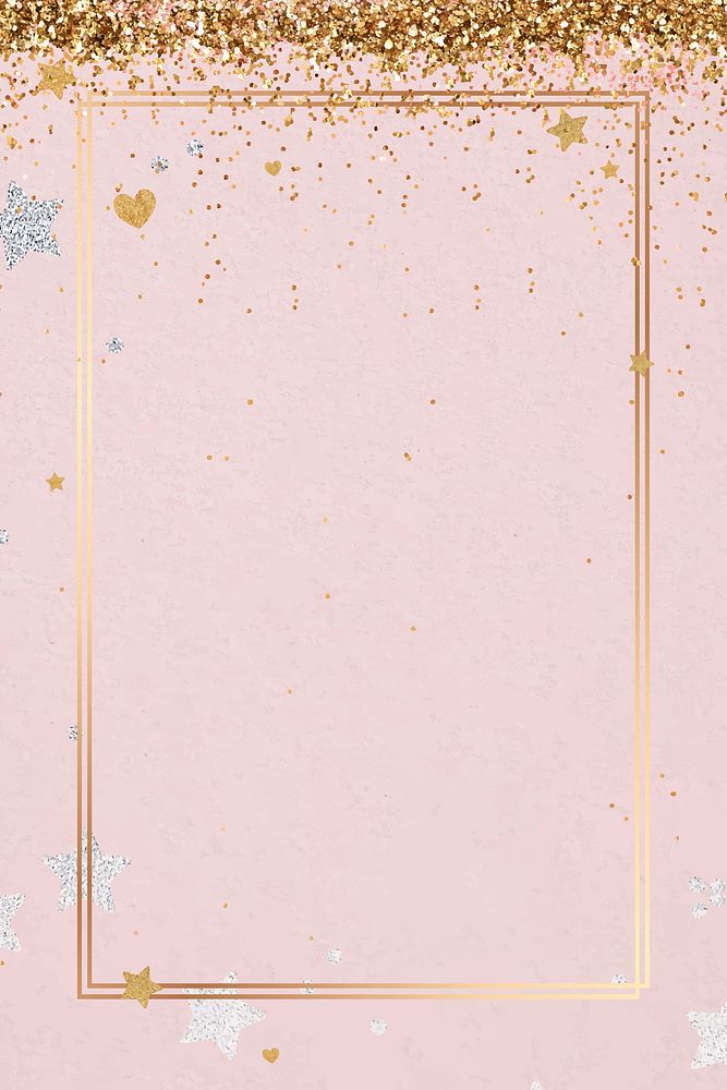 Glittery heart pattern frame vector pink background