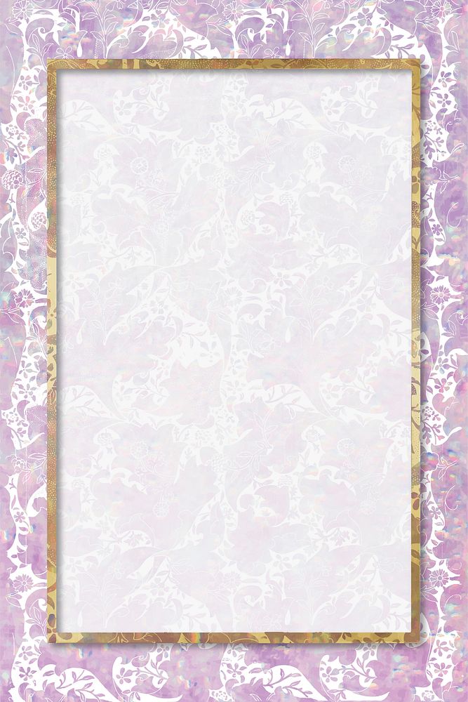 Vintage vector holographic pink frame remix from artwork by William Morris