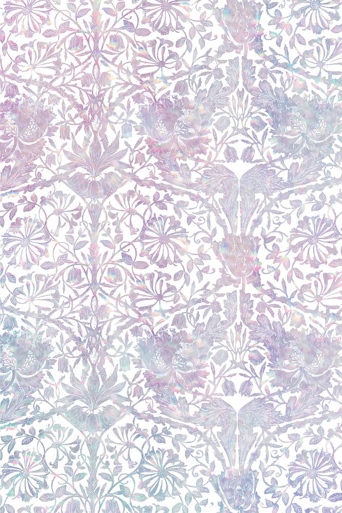 Vintage floral holographic vector pattern remix from artwork by William Morris