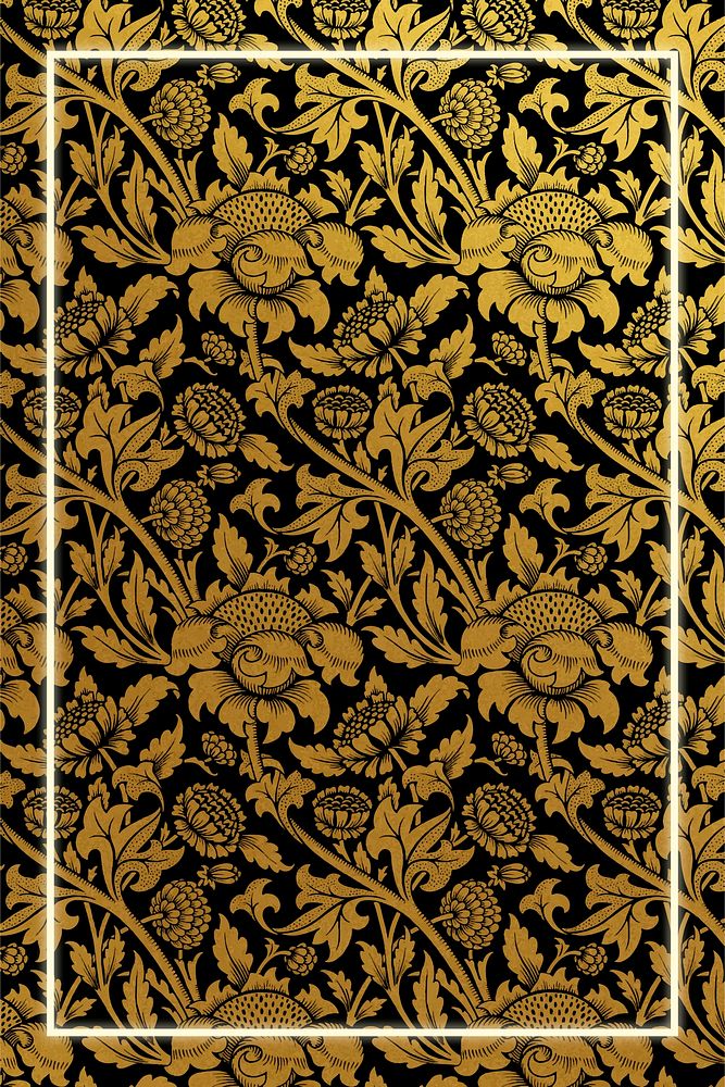 Golden floral pattern frame vector remix from artwork by William Morris