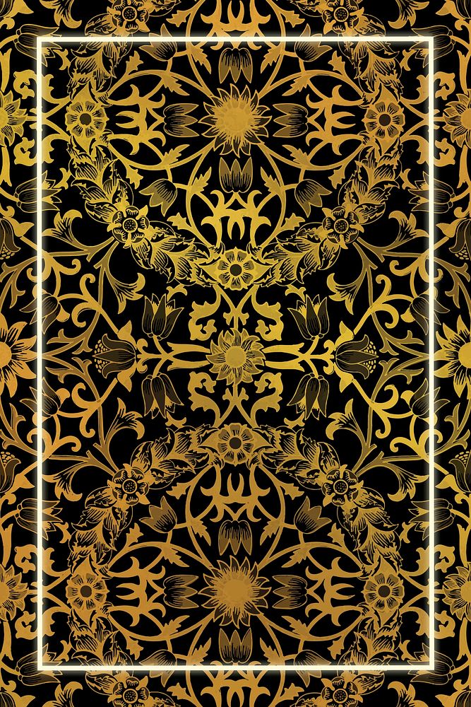 Golden floral frame pattern vector remix from artwork by William Morris