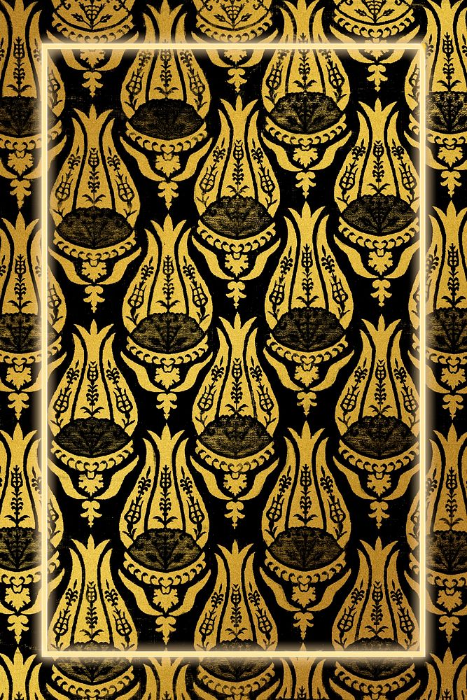 Gold tulip pattern psd frame remix from artwork by William Morris