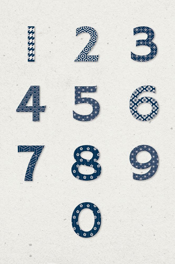 Psd number set japanese patterned typeface