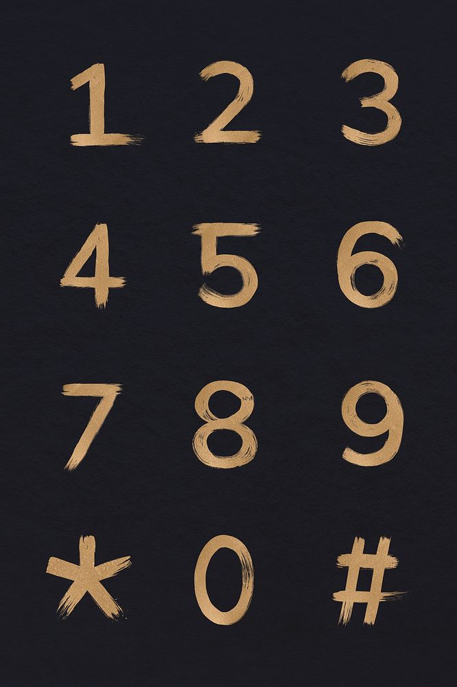 Brushed gold number psd set typeface