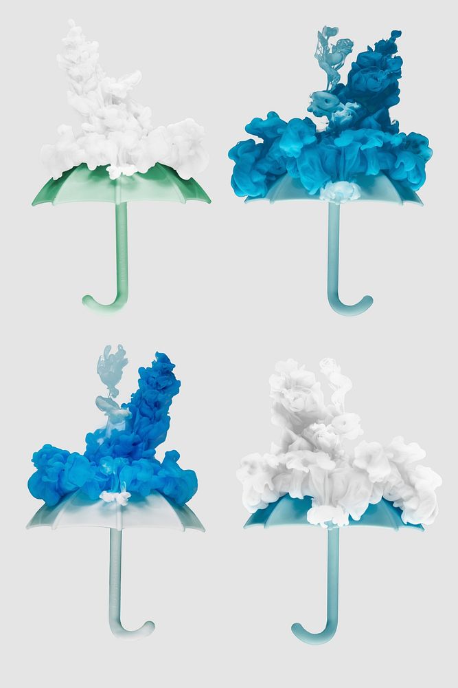Blue smoke bomb umbrella psd illustration collection