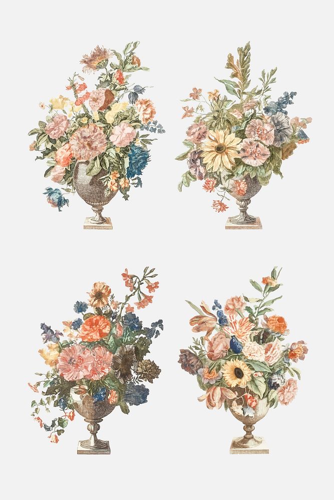 Flower bouquet in vase vector vintage illustration set