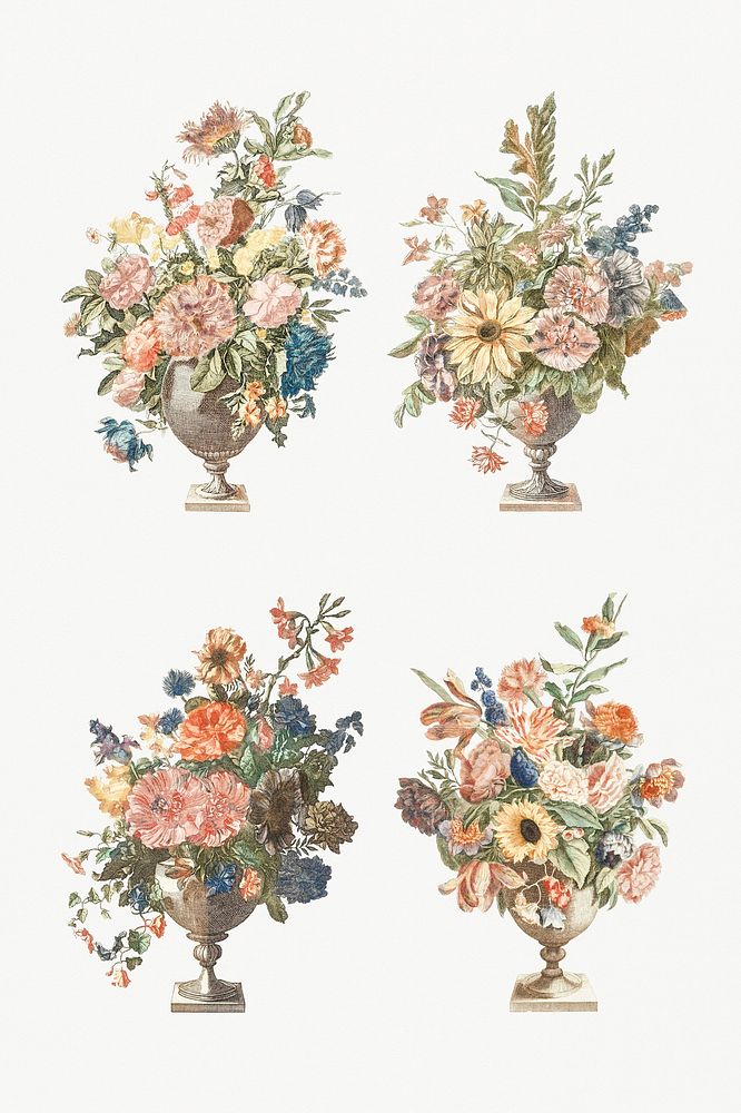 Flower bouquet in vase psd vintage illustration set
