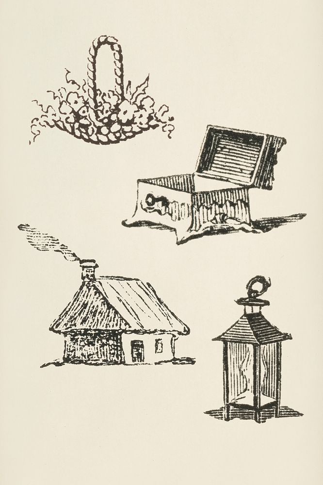 Victorian vintage icon psd hand drawn illustration set